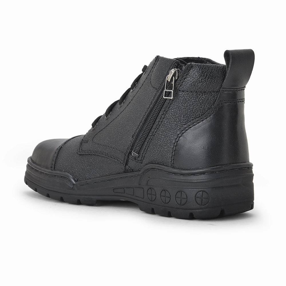 Casual Shoe Crossword Freedom Casual (Black) POLICE Leather High Ankle Boot with ZIP VEER-2 By Liberty