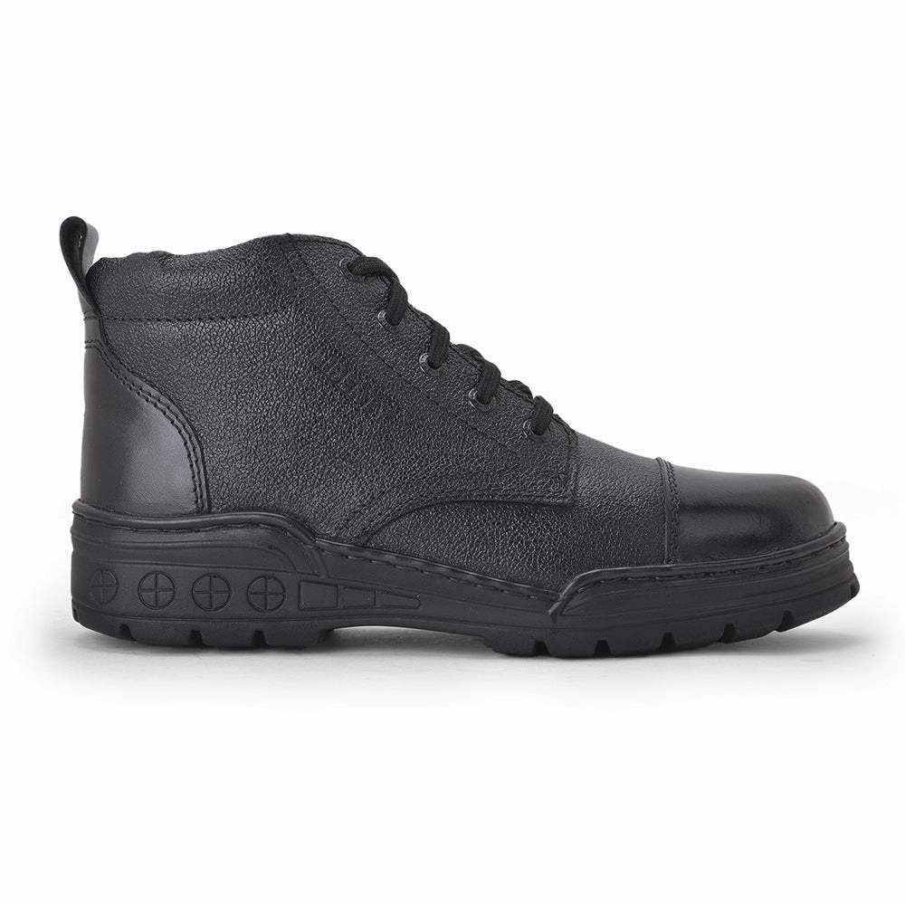Freedom Casual (Black) POLICE Leather High Ankle Boot with ZIP VEER-2 By Liberty Casual Biking Shoes