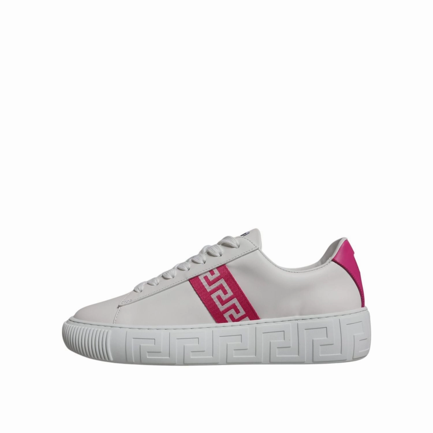 Versace White Pink Greca Print Platform Low Top Sneakers Shoes Boutique Sneakers