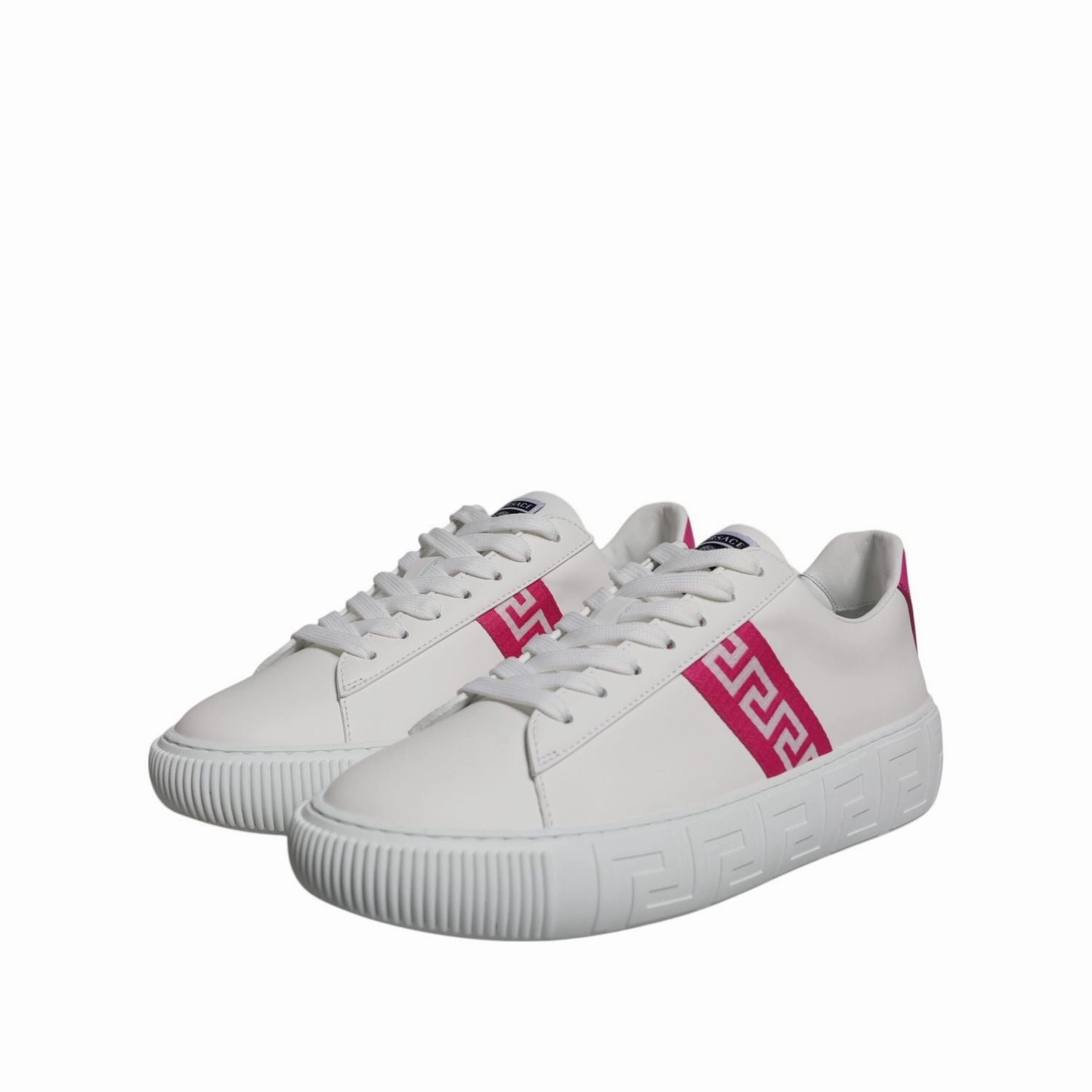Versace White Pink Greca Print Platform Low Top Sneakers Shoes Steelers Sneakers