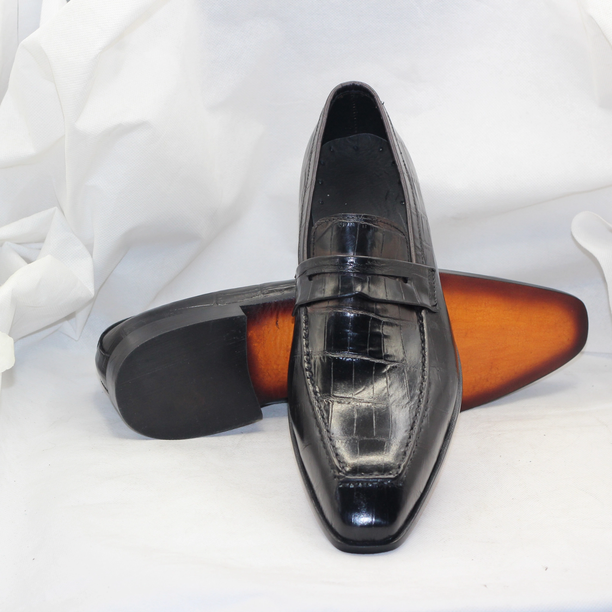 Exotic Black Crocodile-Print Leather Shoes for Men Artisan-Made Black Leather Shoes - Timeless Slip-On Style - Classic Formal Style Bespoke Handmade Premium Quality Shoes Loafers Men's Shoes Ecco Slip On Loafers