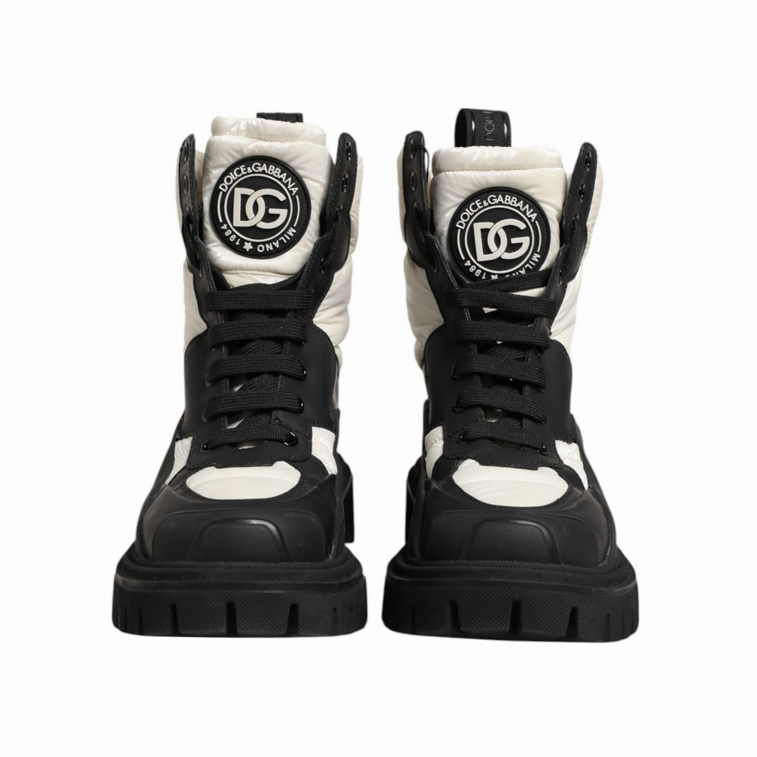 Leather Casual Slip On Shoes Dolce & Gabbana Black White Padded Mid Calf Lace Up Boots Shoes