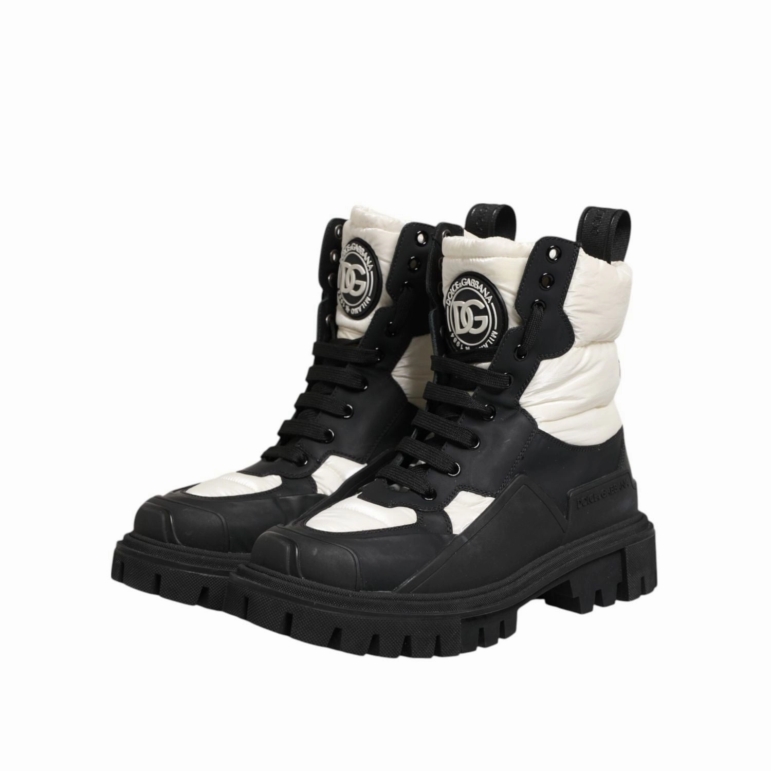 Casual Shoes Online Sale Dolce & Gabbana Black White Padded Mid Calf Lace Up Boots Shoes