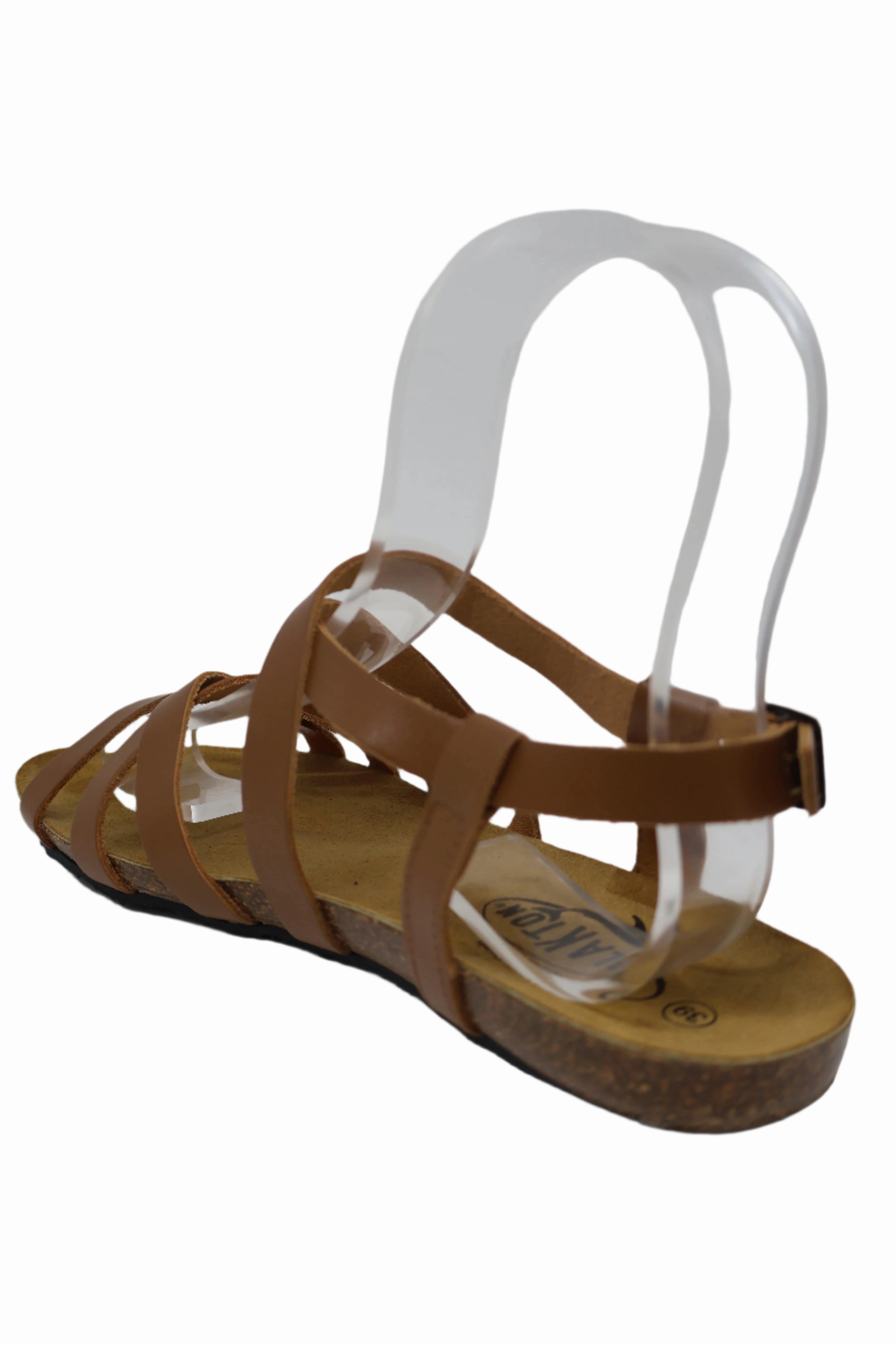 Plakton Isla Sandal - Camel Flat Shoes With Peep Toe