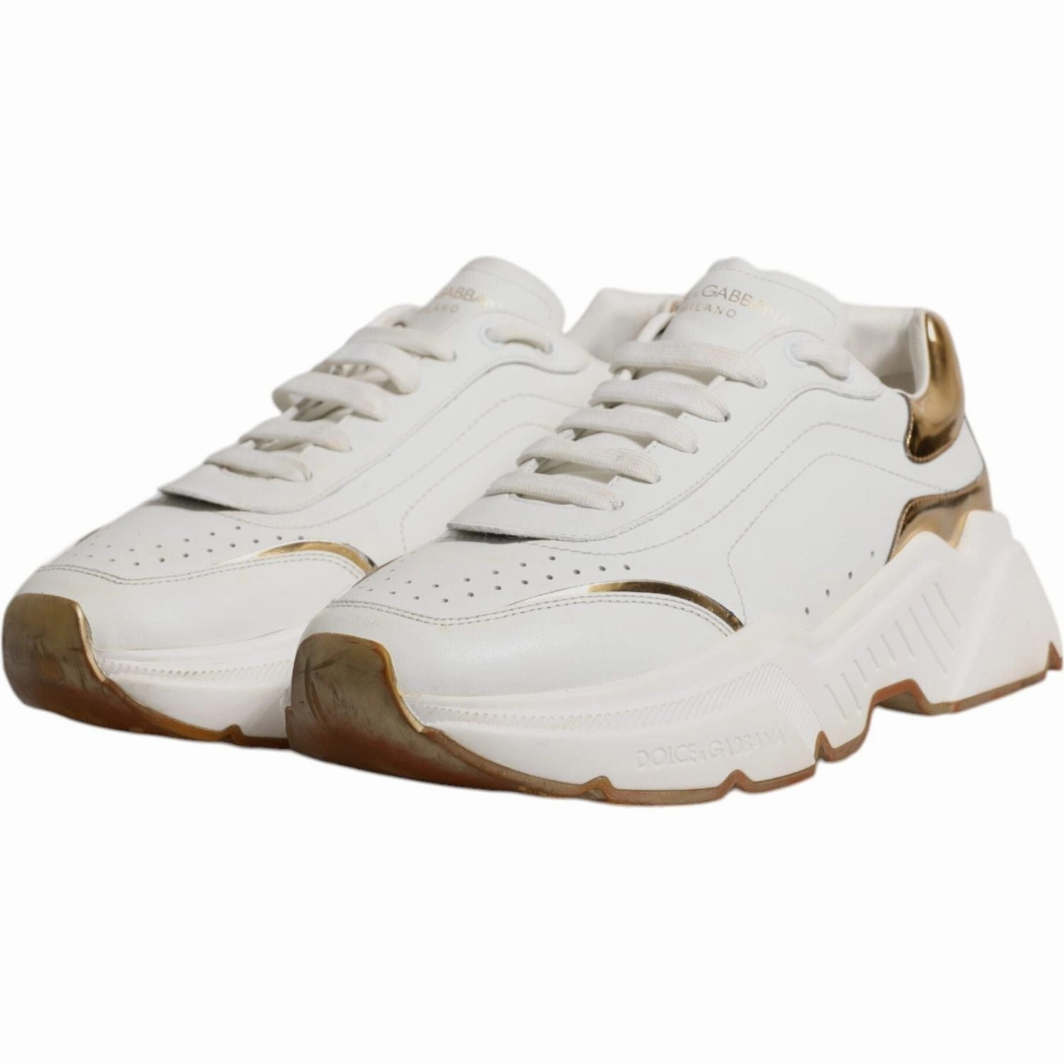 Dolce & Gabbana White Gold DAYMASTER Leather Sneakers Shoes Size 18 Sneakers