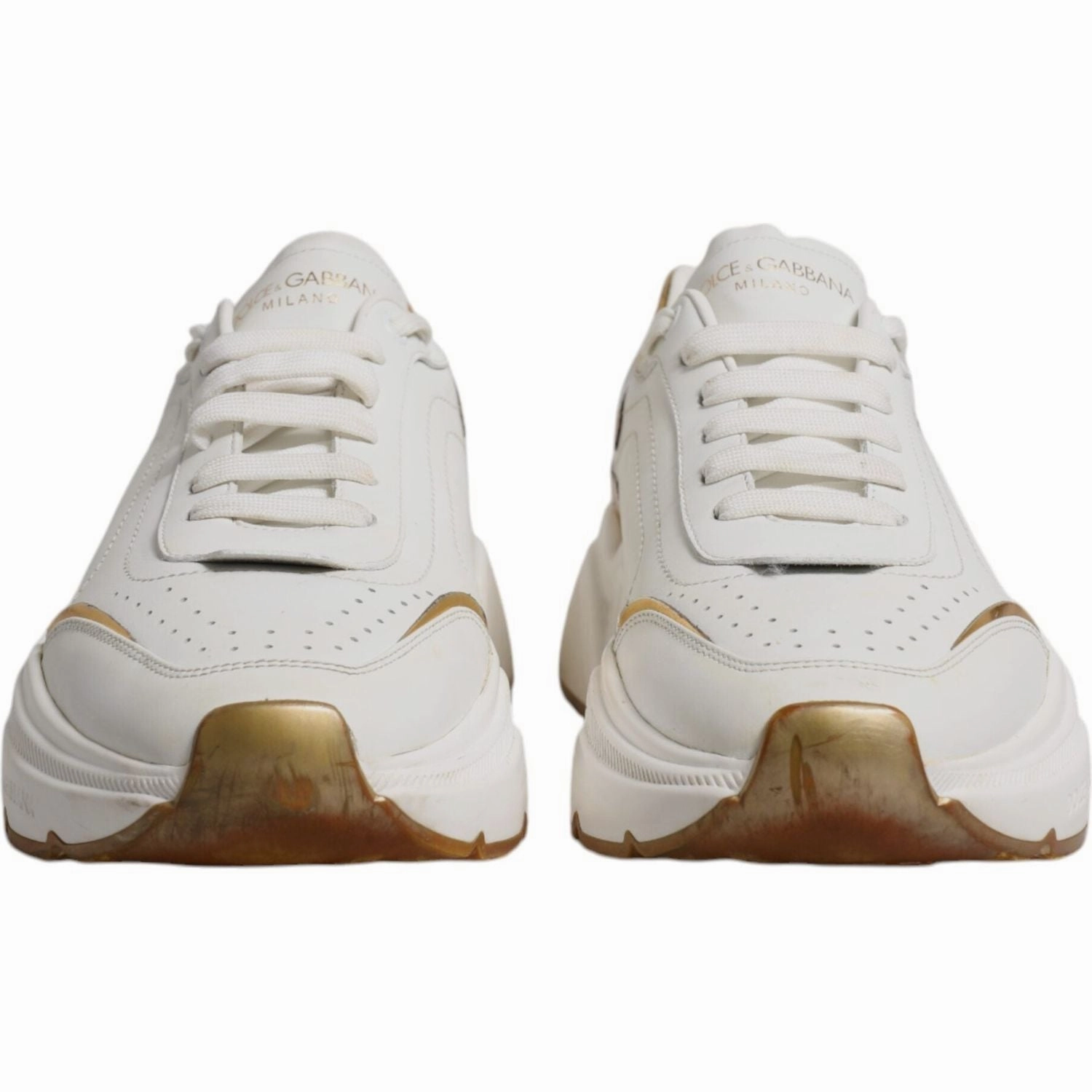 Dolce & Gabbana White Gold DAYMASTER Leather Sneakers Shoes Best Leather Sneakers