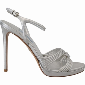 Platform Leather Sandals Prada Silver Leather Sandals Ankle Strap Heels Stiletto