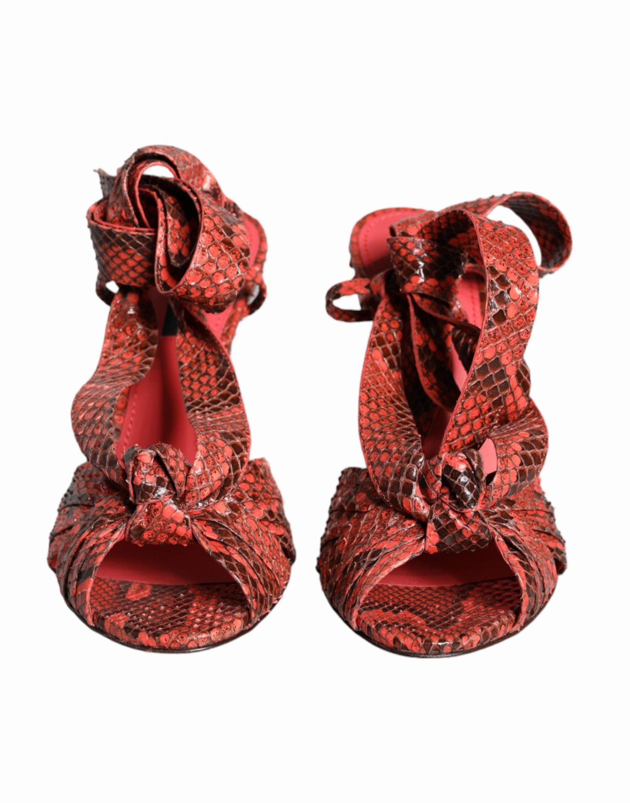 Bow Sandals Coral Exotic Leather Heels Sandals Shoes