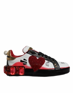Sneakers On Telephone Wires White Red Crystals Leather Portofino Sneakers Shoes
