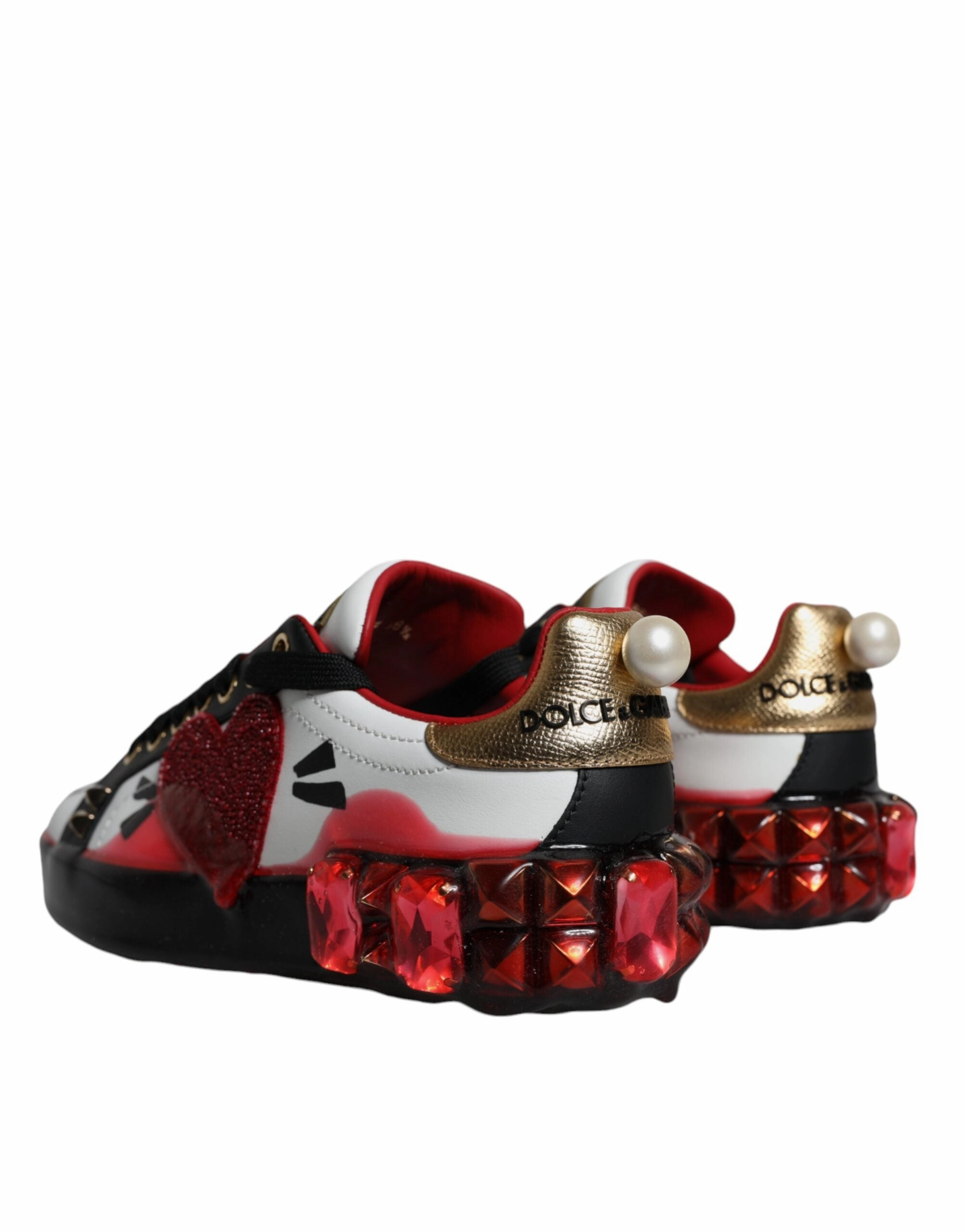 White Platform Sneakers White Red Crystals Leather Portofino Sneakers Shoes