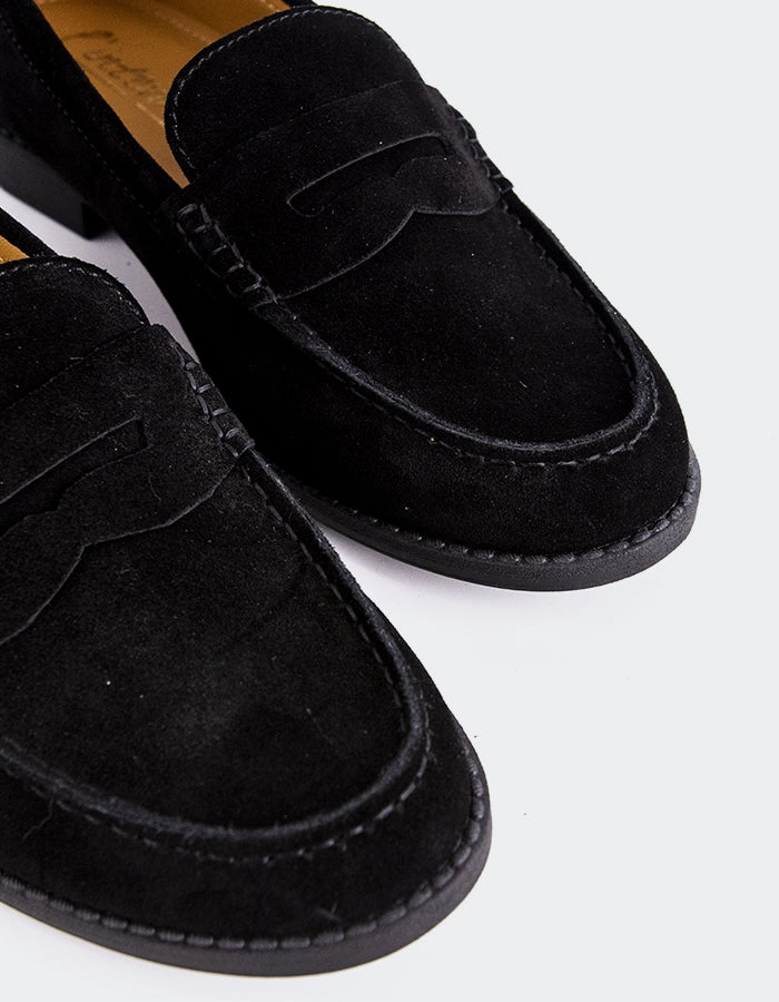 Lettine Black Suede Leather Loafers