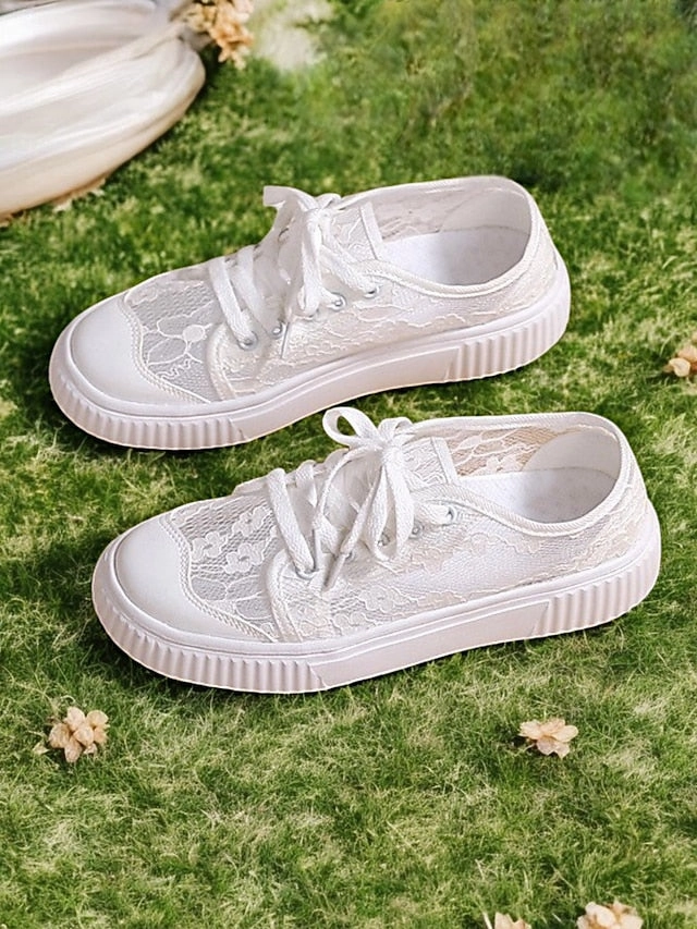 Women Bridal Shoes Wedding Casual  Lace Sneakers for Floral Best Smart Casual Shoes