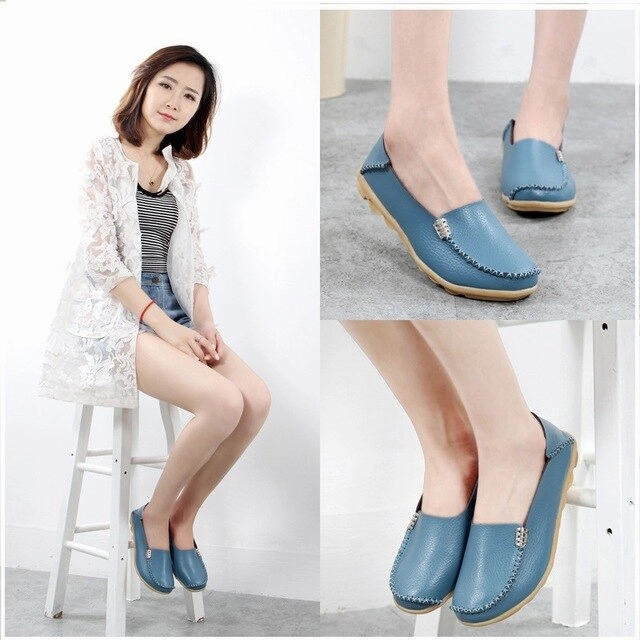 Women Flats Slip On Loafers Women Genuine Leather Shoes Female Nurse Flat Shoes Woman Moccasins Casual Zapatos Mujer Plus Size