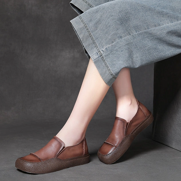 Casual Shoes Wiki Women Handmade Stitched Slip-On Leather Shoes