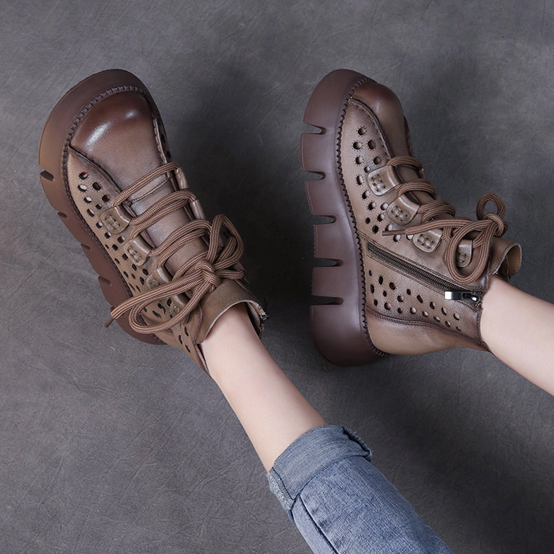 Casual Mary Jane Slip On Shoe Wide Width Women Hollow-Out Platform Leather Boots