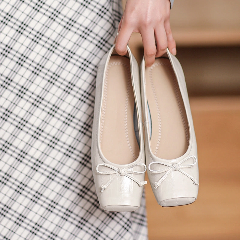 Women Minimalist Glossy Leather Low Block Heel Pumps Air Presto Casual Shoes