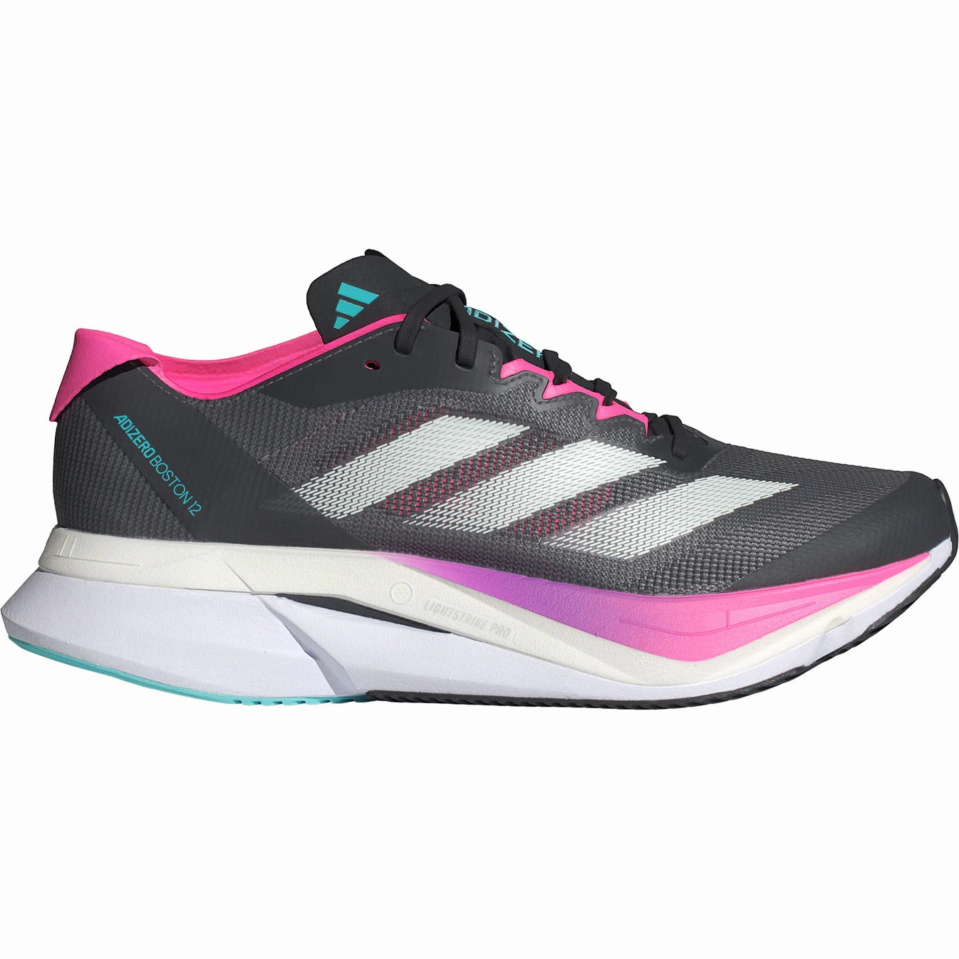 Women's Adizero Boston 12 Grey Five / Crystal Jade / Lucid Pink Adidas Dame Certified Basketball Shoes