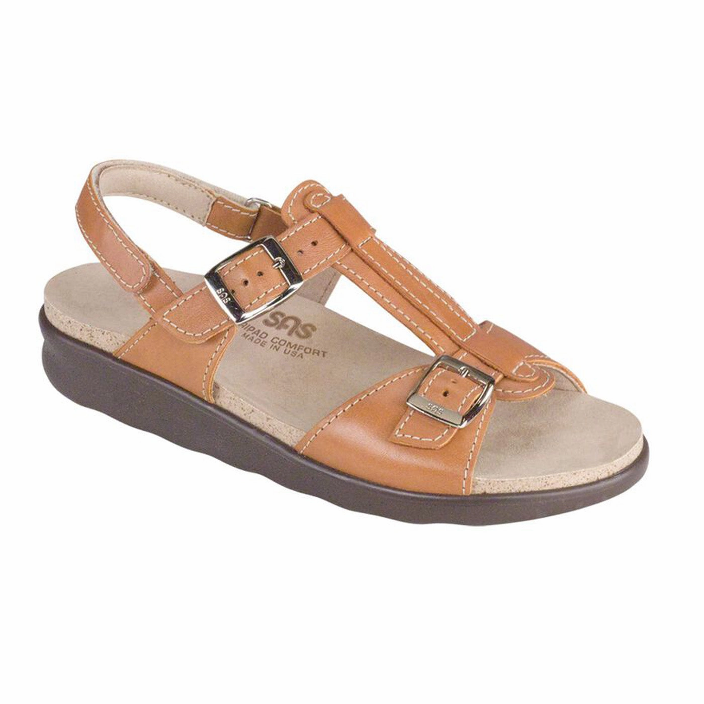 Tuxedo Flats Shoes Women's Captiva T-Strap Sandal Caramel