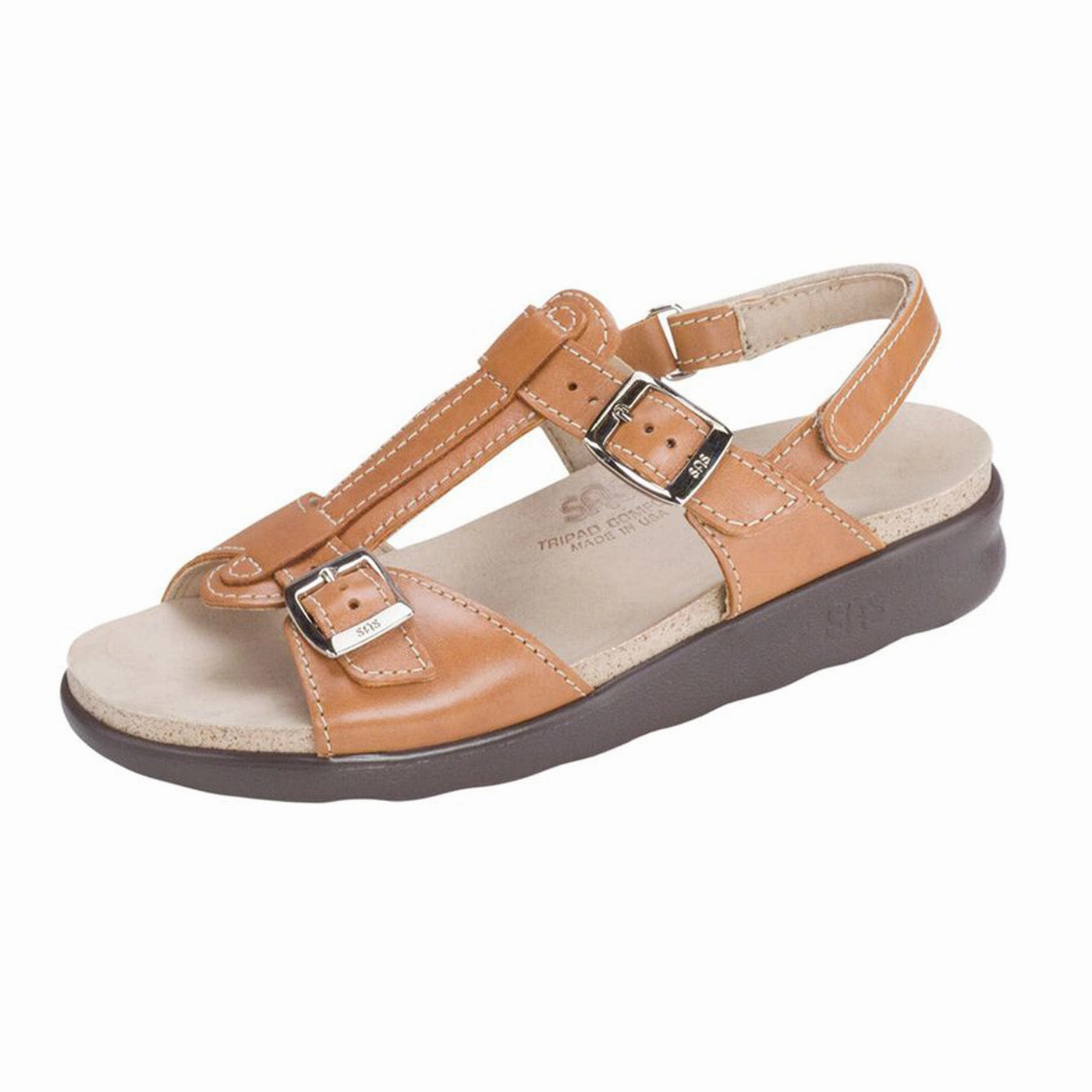 Women's Captiva T-Strap Sandal Caramel Flat Shoes Without Laces