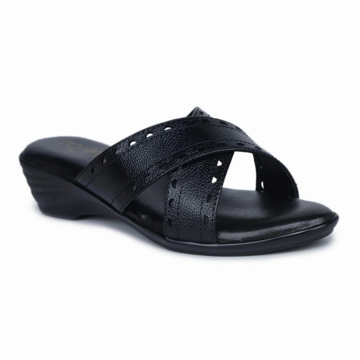 Sheepskin Slippers Ireland Womens Leather Slippers 9145  Gradient Texture with laser cut Detailing & Wedge Heel