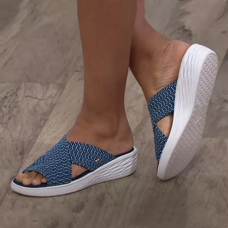 Shoe Support For Flat Feet Womens Summer Platform Casual Crossover Flat Beach Slippers