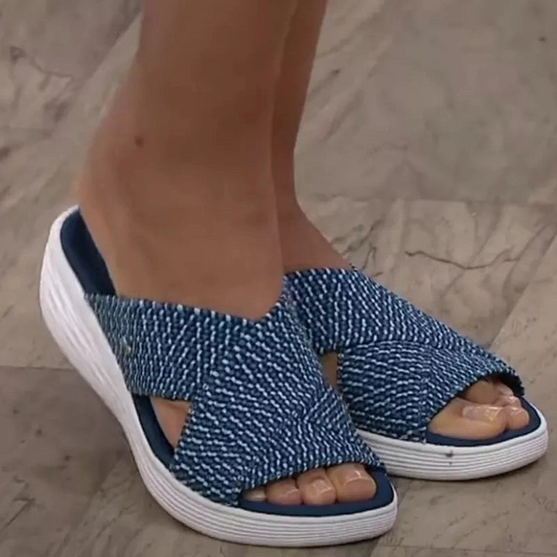 Womens Summer Platform Casual Crossover Flat Beach Slippers Sole Flat Shoe Laces