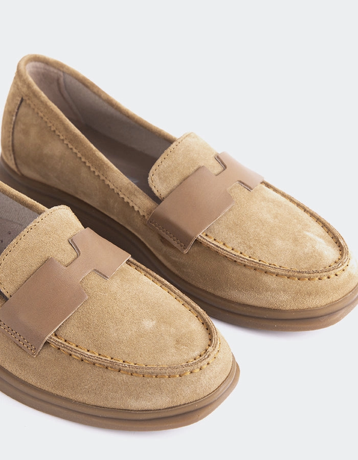 Yasmin Tan Suede Little Girl Loafers