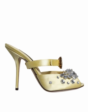 Closed Sandals Yellow Mary Janes Satin Crystal Sandals Shoes