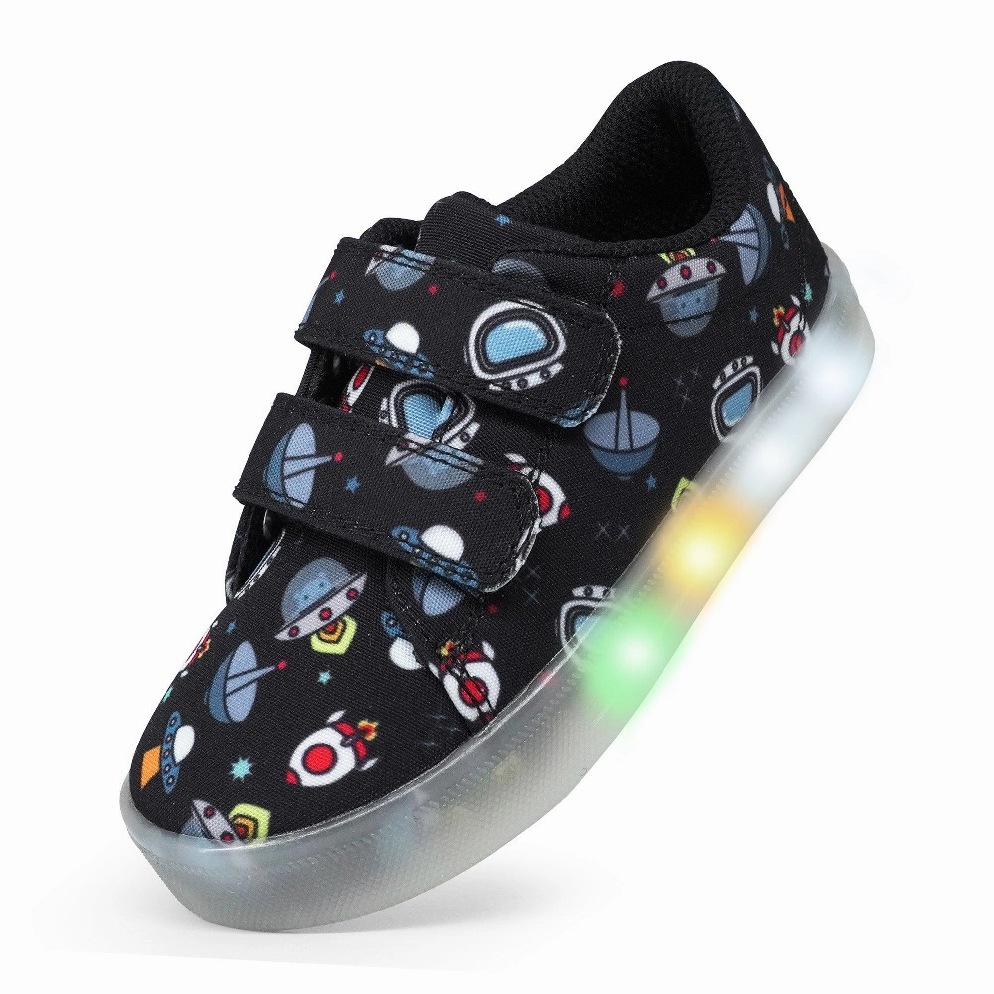 YESKIS Boys Luminous Shoes Vivaki LED Canvas Velcro Cartoon Casual Sports Shoes Black Shoes To Wear With Casual Pants