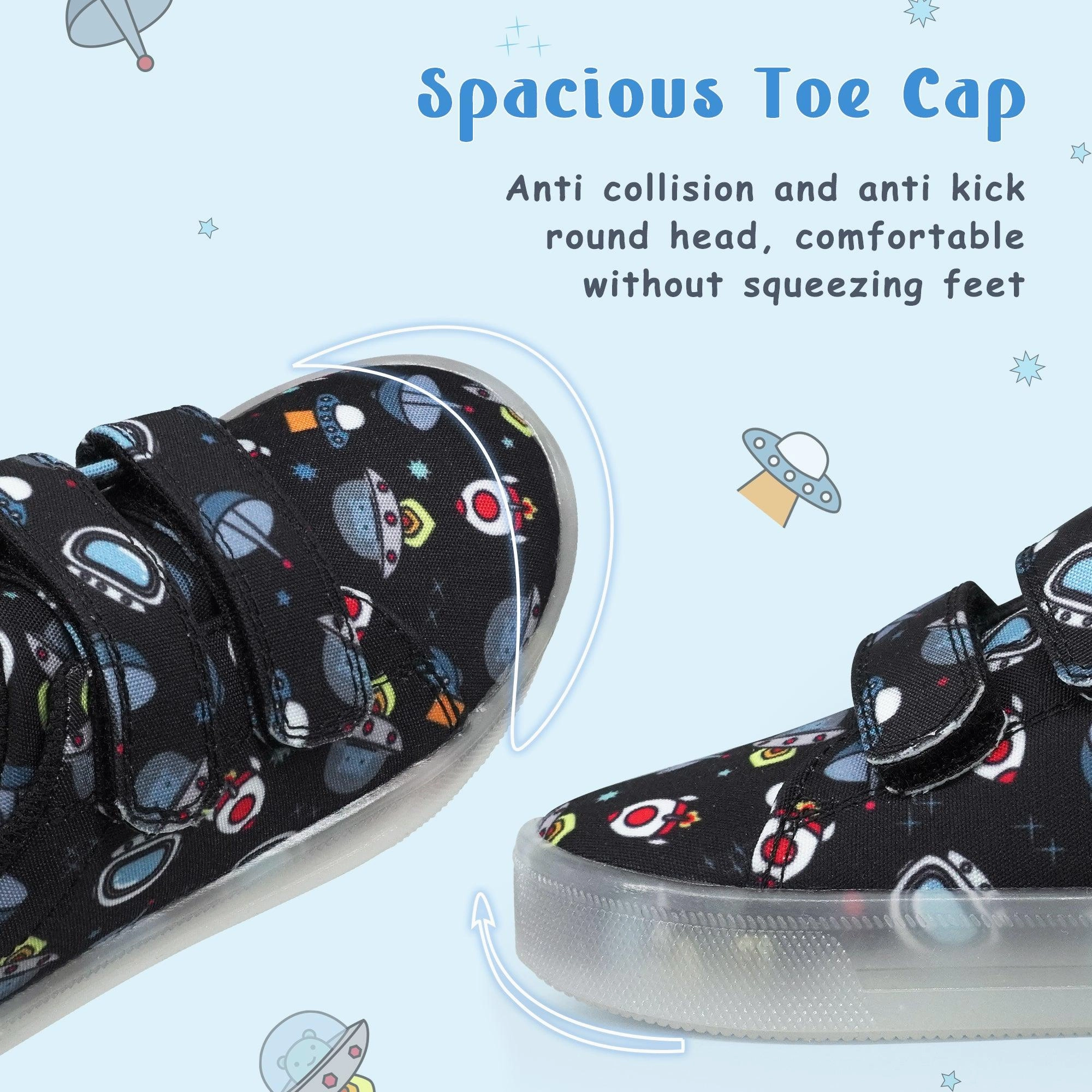 YESKIS Boys Luminous Shoes Vivaki LED Canvas Velcro Cartoon Casual Sports Shoes Black Casual Corporate Shoes