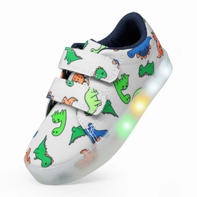 YESKIS Boys Luminous Shoes Vivaki LED Canvas Velcro Cartoon Casual Sports Shoes White Court Vision Low Patent Leather Casual Shoes