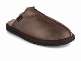 SHEPHERD Men Lambskin Slippers 'Hugo', stone oiled antique Longhorn Slippers