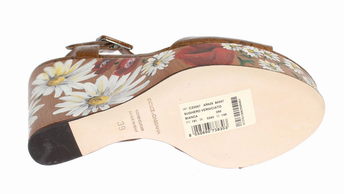 Teva Olowahu Sandals Brown Leather Floral Wedges Platform Shoes