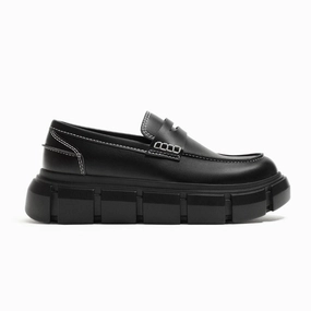ZARA CHUNKY LOAFERS WITH TOPSTITCHING 2646-520-BLK Chunky Loafers With Heels