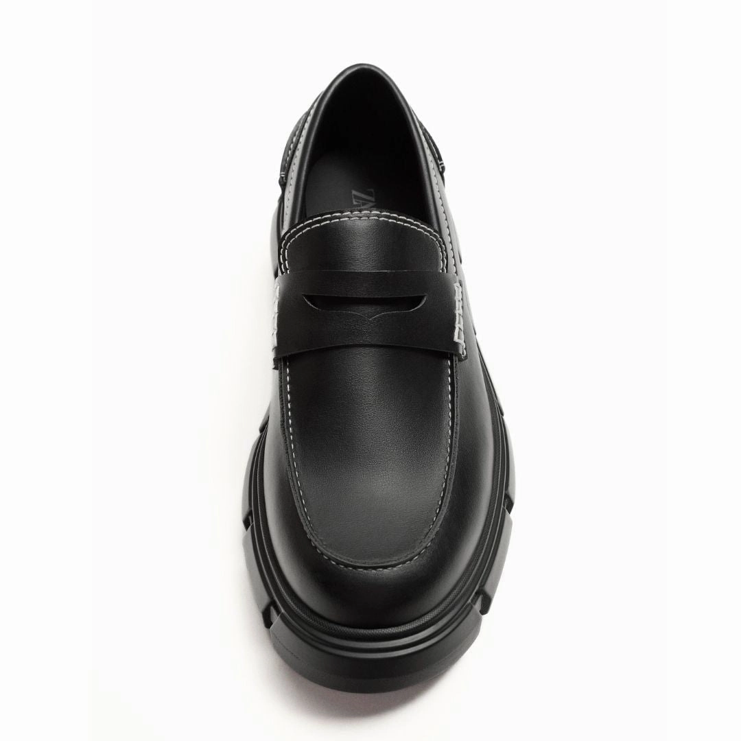 ZARA CHUNKY LOAFERS WITH TOPSTITCHING 2646-520-BLK Casual Work Loafers
