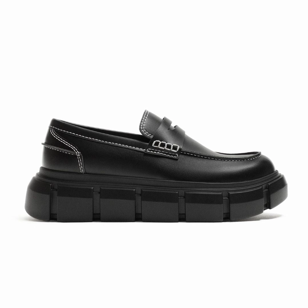 ZARA CHUNKY LOAFERS WITH TOPSTITCHING 2646-520-BLK Loafers Size 4